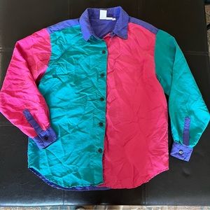 Vintage button up color block shirt